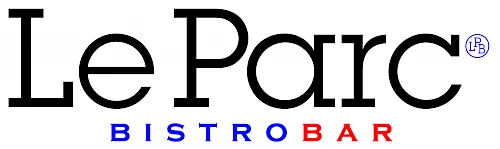 The image is a logo for "Le Parc Bistrobar," with "BISTROBAR" in blue and red letters and a small blue circular emblem with "LPB" inside.